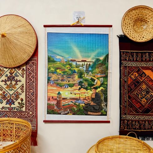 LOONELO Vietnam Nha Trang Wall Hanging Scroll, Faux Rattan Decorative Wall Art, Vietnamese Souvenir Gift, Vintage Asian Home Decor for Living Room Bedroom Office, Cultural Travel Decoration in Saudi Arabia