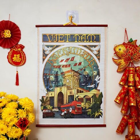 LOONELO Vietnam Nha Trang Wall Hanging Scroll, Faux Rattan Decorative Wall Art, Vietnamese Souvenir Gift, Vintage Asian Home Decor for Living Room Bedroom Office, Cultural Travel Decoration in Saudi Arabia