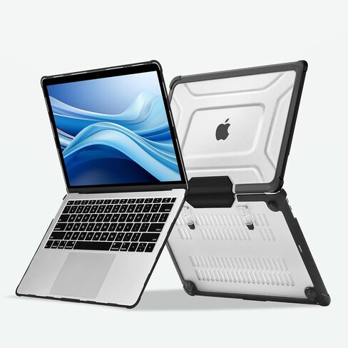 MOSISO Compatible with MacBook Air 13 inch Case 2022 2021 2020 2019 2018 Release A2337 M1 A2179 A1932,Full Protection Shockproof Heavy Duty TPU Bumper Dots Plastic Hard Shell with Foldable Stand,Black in Saudi Arabia