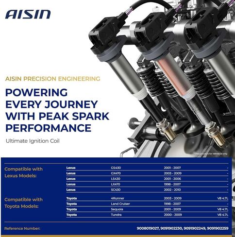 AISIN ESCT-00495 Ignition Coil - Compatible with Toyota Tundra 00-09, 4Runner 03-09, Land Cruiser 98-07, Sequoia 01-09, Lexus LX470 98-07, GX470 03-09, LS430 01-06, GS430 01-07, LX 98-07 - 4.3L 4.7L in Kuwait