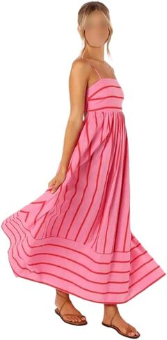 MLAFE Womens Flowy Dress Striped Back Smocked Maxi Dress Summer Dresses Sexy Spaghetti Strap Cut Out Flowy Swing Long Dress in Kuwait
