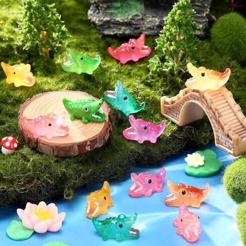 Soulchen 80 Pcs Mini Resin Alligators Figurines Luminous Mini Resin Animals Small Luminous Alligators Tiny Crocodile Statues for Fairy Gardens Home Car Decoration Birthday, 8 Colors in Saudi Arabia