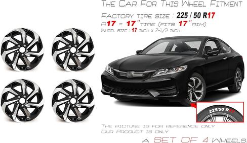 SET OF 4 NEW 17" 17x7.5 Alloy Wheels for Honda Accord 2016 2017 Machined Black OEM Design Replacement Rim in Kuwait