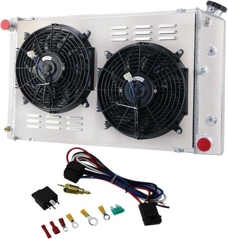 3 Row Aluminum Radiator& Shroud Fan&Relay kit for Chevy Chevelle Impala Caprice Malibu C/K/G C10 C20 C30 K10 K20 K30 K5 Suburban GMC Buick Cadillac Plymouth Pontiac El Camino V8 1971-1990 in Kuwait