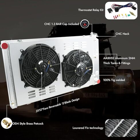 3 Row Aluminum Radiator& Shroud Fan&Relay kit for Chevy Chevelle Impala Caprice Malibu C/K/G C10 C20 C30 K10 K20 K30 K5 Suburban GMC Buick Cadillac Plymouth Pontiac El Camino V8 1971-1990 in Kuwait