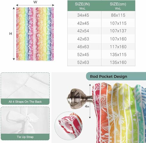 Dandelion Tie Up Curtains for Window, Rainbow Stripes Modern Minimalist Flowers Thermal Insulated Balloon Shade Adjustable Rod Pocket Curtains Valance Panels for Kitchen Bathroom Café 42'' x 45'' in Kuwait