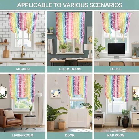 Dandelion Tie Up Curtains for Window, Rainbow Stripes Modern Minimalist Flowers Thermal Insulated Balloon Shade Adjustable Rod Pocket Curtains Valance Panels for Kitchen Bathroom Café 42'' x 45'' in Kuwait