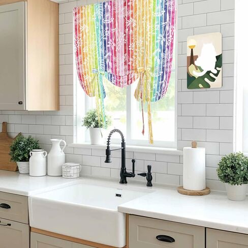 Dandelion Tie Up Curtains for Window, Rainbow Stripes Modern Minimalist Flowers Thermal Insulated Balloon Shade Adjustable Rod Pocket Curtains Valance Panels for Kitchen Bathroom Café 42'' x 45'' in Kuwait