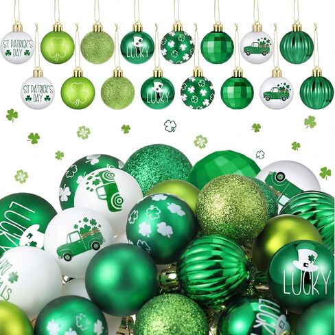 Syhood 32 Pcs Valentine's Day Decor Tree Decorations Set Hanging Ball Ornaments for Valentine's Day St Patrick's Plastic Heart Shamrock for Home Wedding Dinner Gifts Party Decorations in Saudi Arabia