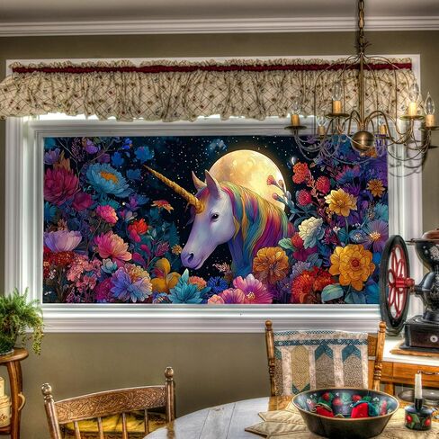 فيلم نافذة من الزجاج الملون مقاس 39.37 × 17.71 بوصة، ملصق نافذة مزخرف بالزهور على شكل وحيد القرن السحري قابل للتقشير والعصا، ملصق ثابت قابل للإزالة لديكور المنزل in Kuwait