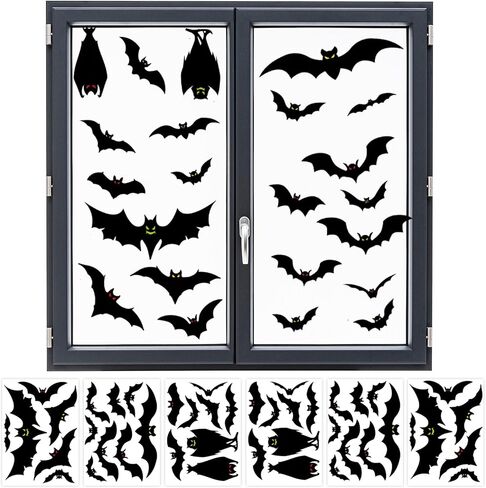 Halloween Bat Window Clings, Large Bat Window Stickers for Glass Windows, Black PVC Halloween Windows Decals for Indoor Outdoor Decorations, Bat Decorations for Party and Haunted House in Kuwait