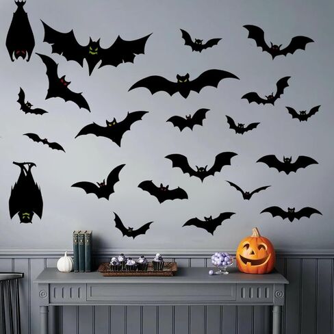 Halloween Bat Window Clings, Large Bat Window Stickers for Glass Windows, Black PVC Halloween Windows Decals for Indoor Outdoor Decorations, Bat Decorations for Party and Haunted House in Kuwait