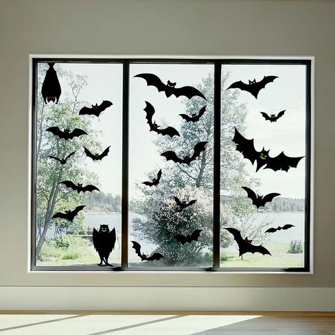 Halloween Bat Window Clings, Large Bat Window Stickers for Glass Windows, Black PVC Halloween Windows Decals for Indoor Outdoor Decorations, Bat Decorations for Party and Haunted House in Kuwait