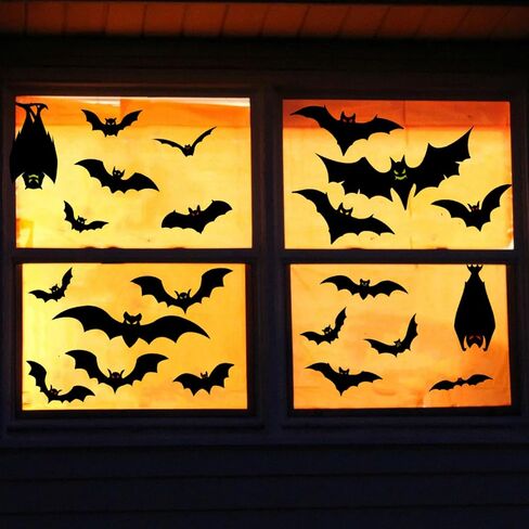 Halloween Bat Window Clings, Large Bat Window Stickers for Glass Windows, Black PVC Halloween Windows Decals for Indoor Outdoor Decorations, Bat Decorations for Party and Haunted House in Kuwait