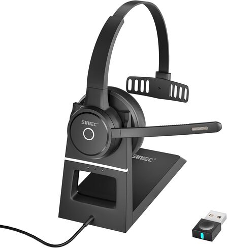 Bluetooth Headset with Noise Cancelling Microphone: Wireless Headphones with Mic Mute Charging Base and USB Dongle for work from home/Office/PC/Computer/Laptop/Call Center/Zoom/Teams in Kuwait