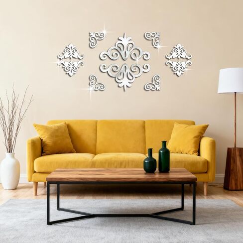 GLOBLELAND Silver Butterflies Acrylic Mirror Wall Stickers 3D Self-Adhesive Round Stars Acrylic Mirror Wall Decals for Bedroom Bathroom Living Room in Saudi Arabia
