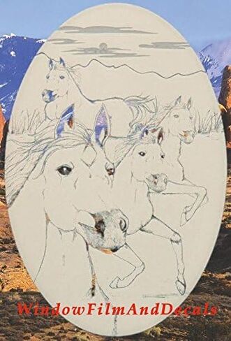 Wild Horses Oval Etched Window Decal Vinyl Glass Cling - 10.5" x 16" - White with Clear Design Elements in Saudi Arabia