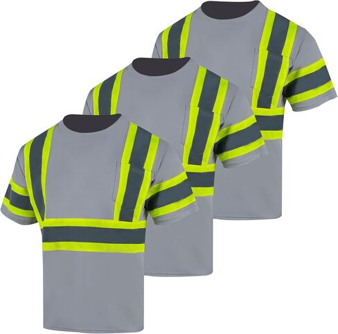 VENDACE 3pcs Safety Reflective High Visibility Shirts for Men ANSI Class 3 Hi Vis Construction Work T Shirts Short Sleeve in Kuwait
