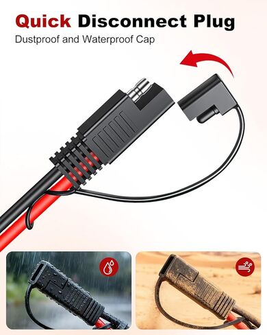 EXTRACTME 16AWG SAE Battery Connector Cable, 2Pcs SAE to O Ring Terminal Harness with 15A Protection Fuse, 2-Pin Quick Disconnect Plug, SAE Battery Extension Cable for Solar Panel Motorcycle Boat 2FT in Kuwait