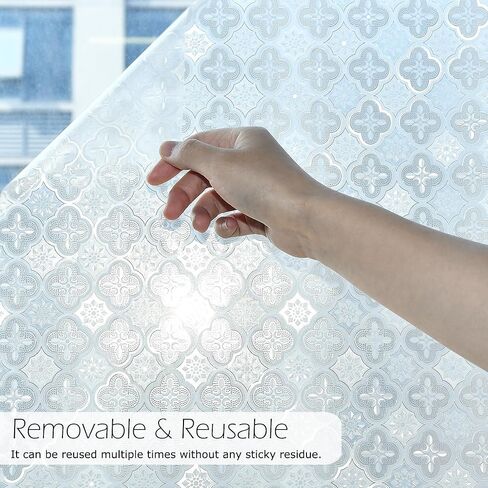 Vintage Static Cling Glass Window Film 3D Pressed Crabapple Flower Pattern Privacy Decorative Film with UV Protection for Room, 78.74" x 17.72" in Kuwait