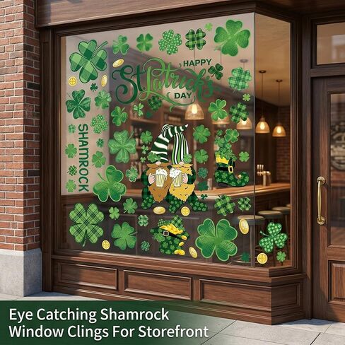 St Patricks Day Window Clings for Glass,Shamrock Stickers, Double Sided Static Decals, Reusable Irish Decor for Home Storefront Party Style C in Saudi Arabia
