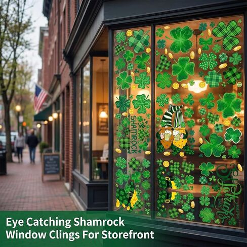 St Patricks Day Window Clings for Glass,Shamrock Stickers, Double Sided Static Decals, Reusable Irish Decor for Home Storefront Party Style C in Saudi Arabia