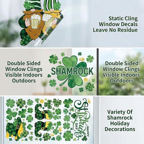 St Patricks Day Window Clings for Glass,Shamrock Stickers, Double Sided Static Decals, Reusable Irish Decor for Home Storefront Party Style C in Saudi Arabia