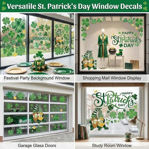St Patricks Day Window Clings for Glass,Shamrock Stickers, Double Sided Static Decals, Reusable Irish Decor for Home Storefront Party Style C in Saudi Arabia