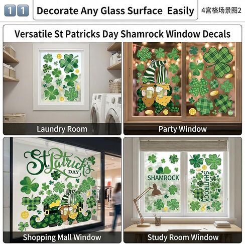 St Patricks Day Window Clings for Glass,Shamrock Stickers, Double Sided Static Decals, Reusable Irish Decor for Home Storefront Party Style C in Saudi Arabia