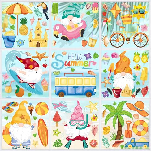 93Pcs Summer Window Clings, Double Sided Beach Hawaii Gnomes Summer Window Decals Stickers for Home Office School Holiday Party Decorations in Kuwait