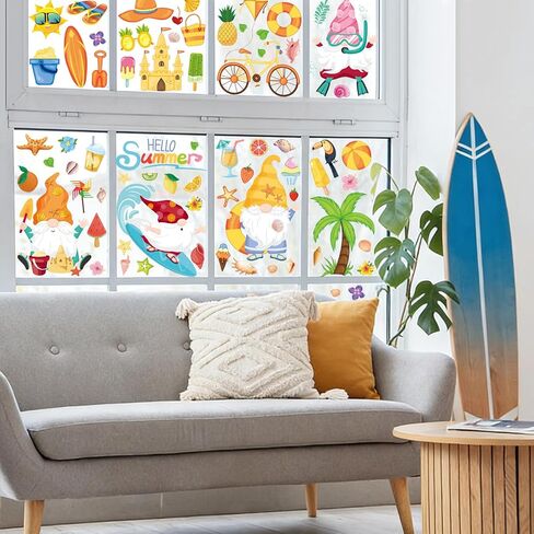93Pcs Summer Window Clings, Double Sided Beach Hawaii Gnomes Summer Window Decals Stickers for Home Office School Holiday Party Decorations in Kuwait