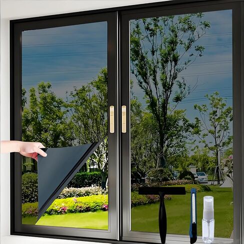 Righyo Glass Film One Way Window Privacy, Sun Protection Film, UV Blocking Control Reflective with 3 Tools for Window, Office, Home (Silver) - 23.6" X 78.7" in Saudi Arabia