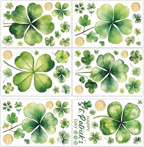 St Patrick’s Day Window Stickers Shamrock Clover Static Clings Double Sided Decals for Glass Panels Store Window Spring Decor 5 Sheets in Saudi Arabia