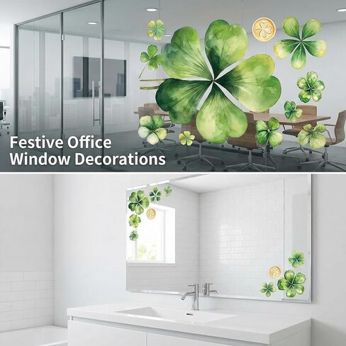 St Patrick’s Day Window Stickers Shamrock Clover Static Clings Double Sided Decals for Glass Panels Store Window Spring Decor 5 Sheets in Saudi Arabia