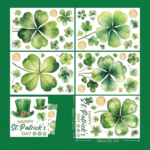 St Patrick’s Day Window Stickers Shamrock Clover Static Clings Double Sided Decals for Glass Panels Store Window Spring Decor 5 Sheets in Saudi Arabia