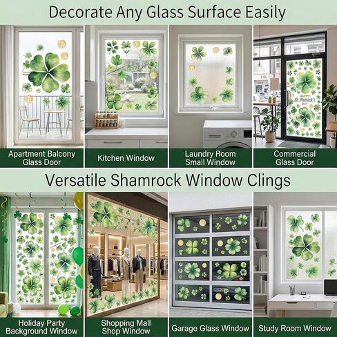 St Patrick’s Day Window Stickers Shamrock Clover Static Clings Double Sided Decals for Glass Panels Store Window Spring Decor 5 Sheets in Saudi Arabia