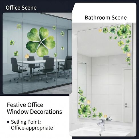 St Patrick’s Day Window Stickers Shamrock Clover Static Clings Double Sided Decals for Glass Panels Store Window Spring Decor 5 Sheets in Saudi Arabia