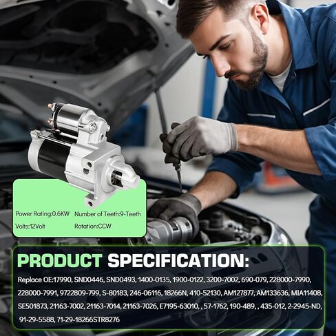 New Starter for Kawasaki FH721V FH680V FH641V FH601V FH500V for John Deere Tractor 325 335 GT245 LX277 LX280 | Replaces 21163-7002, 21163-7014, 21163-7026,435-012 0.6KW 9-Teeth Starter Motor in Kuwait