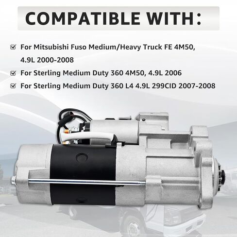 M008T55371 Starter Compatible with Mitsubishi Fuso FE 4M50 Sterling 360 4M50 4.9L 2000-2008 M008T55371ZC RM241969E RM221564E M8T55371ZC M8T55371 ME221564 ME241969 ME2H6020C S80278 in Kuwait