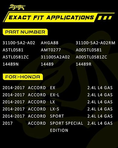 Oktiger Upgraded Alternator for Honda Accord 2014 2015 2016 2017 Ex Lx Ex-l Lx-s Sport 2.4L Automatic CVT Transmission 2.4L L4 12V 110A Clockwise 7-Groove Clutch Pulley, OE 31100-5A2-A02 in Kuwait