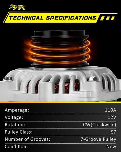 Oktiger Upgraded Alternator for Honda Accord 2014 2015 2016 2017 Ex Lx Ex-l Lx-s Sport 2.4L Automatic CVT Transmission 2.4L L4 12V 110A Clockwise 7-Groove Clutch Pulley, OE 31100-5A2-A02 in Kuwait
