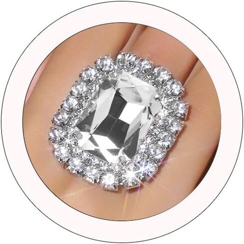 Rhinestone Ring for Women Sparkling Square Crystal Ring Princess Costume Rings Open Water Drop Ring Adjustable Rheinstone Rings Wedding Evening Party Jewelry in Saudi Arabia
