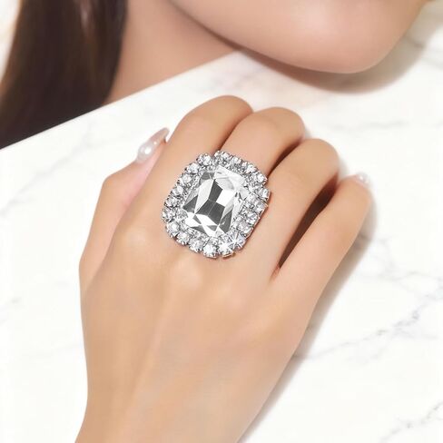 Rhinestone Ring for Women Sparkling Square Crystal Ring Princess Costume Rings Open Water Drop Ring Adjustable Rheinstone Rings Wedding Evening Party Jewelry in Saudi Arabia
