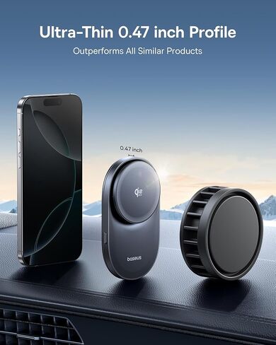 Baseus [محدث] لحامل Magsafe للسيارة، حامل هاتف مغناطيسي 25N للسيارة، حامل للهاتف الخلوي متوافق مع iPhone 15 14 13 12 Pro Plus Max Mini، سبائك التيتانيوم ذات الذاكرة القابلة للانحناء لجميع لوحات القيادة in Kuwait