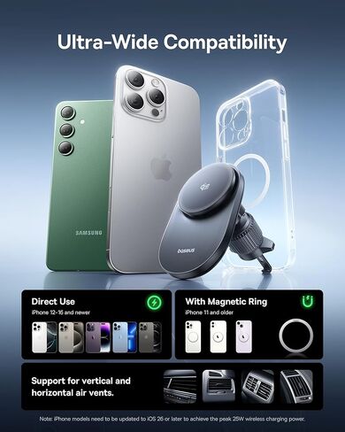 Baseus [محدث] لحامل Magsafe للسيارة، حامل هاتف مغناطيسي 25N للسيارة، حامل للهاتف الخلوي متوافق مع iPhone 15 14 13 12 Pro Plus Max Mini، سبائك التيتانيوم ذات الذاكرة القابلة للانحناء لجميع لوحات القيادة in Kuwait