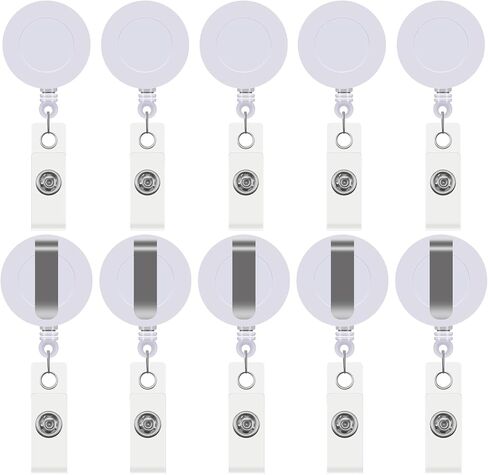 10Pcs Retractable Badge Holders White Plastic Clip-On Retractable Badge Reels with Belt Clip for Work Tag Card Clips Hanging ID Card in Saudi Arabia