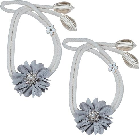 Flower Curtain Tiebacks, 2 Pcs Cute Hand-Woven Curtain Holdbacks Boho Farmhouse Style for Home Decor, Office, Hotel, Outdoor (Gray) in Saudi Arabia
