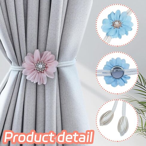 Flower Curtain Tiebacks, 2 Pcs Cute Hand-Woven Curtain Holdbacks Boho Farmhouse Style for Home Decor, Office, Hotel, Outdoor (Gray) in Saudi Arabia