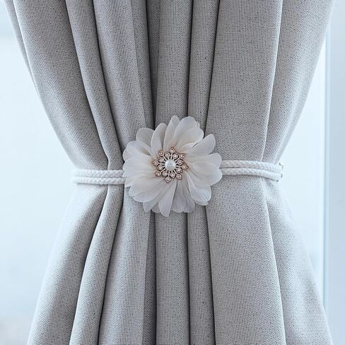 Flower Curtain Tiebacks, 2 Pcs Cute Hand-Woven Curtain Holdbacks Boho Farmhouse Style for Home Decor, Office, Hotel, Outdoor (Gray) in Saudi Arabia