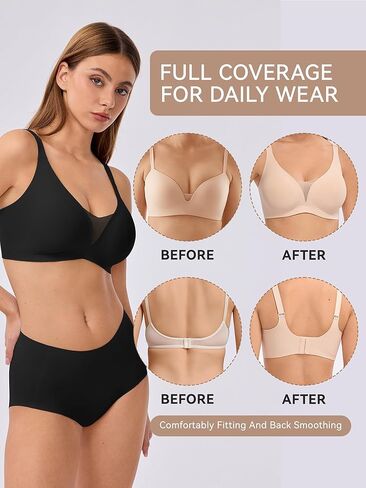 LUCKMEEY Bras for Women No Underwire Deep V Wireless Bra Push Up Seamless Bras Full Coverage Bralettes Everyday Bra in Kuwait